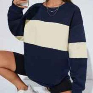 Navy & Cream Sweatshirt (Oversized-ish) - SHEIN